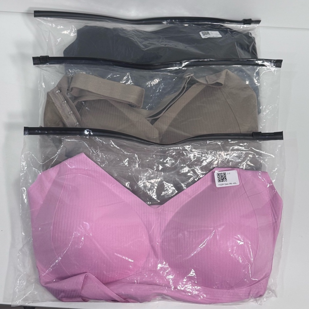 Three NWOT Bras Thick Strap Support Padded Cup Size 4XL (C-DD Cup 38-40) Pink